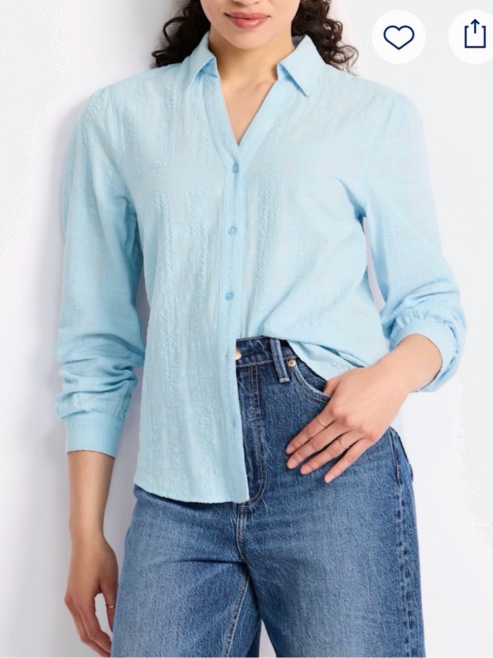 Market & Spruce Pale Blue Textured Button-Down Blouse